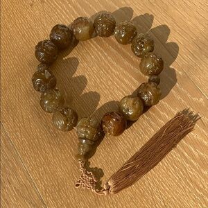 Vintage Carved Jade Chinese Zodiac Prayer Mala / Rosary / Bracelet with Tassel